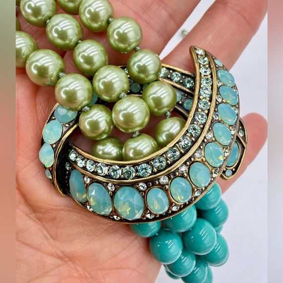 RARE Heidi Daus Retired Asymmetrical Pearl Turquoise Opal Necklace 14-18” Choker - Picture 4 of 17